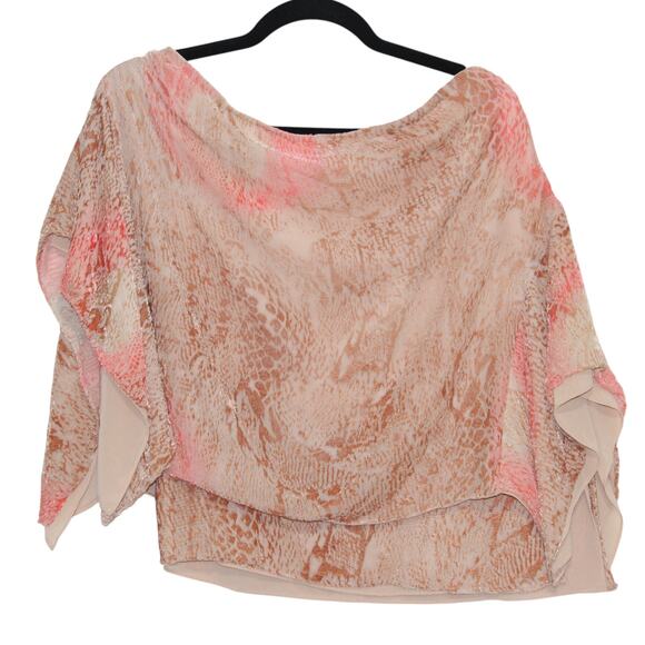 MM Couture by Miss Me Pink Print Silk Blend Blouse Size Large - Picture 2 of 5